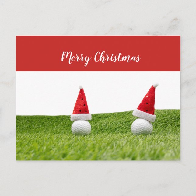 Golf Christmas with golf ball and Santa hat Holiday Postcard (Front)