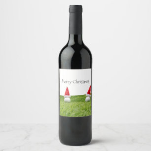 Golf Christmas with golf ball and Santa hat Wine Label