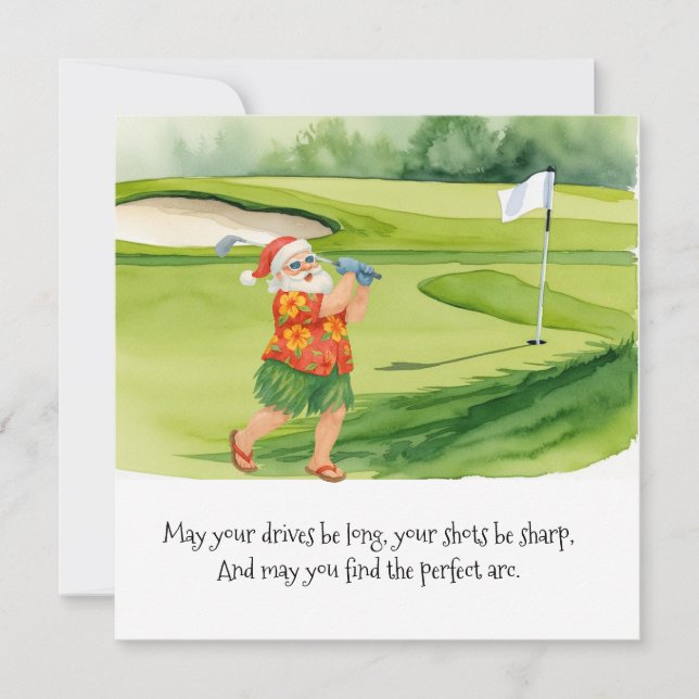 Golf Christmas with golf ball and tee with ribbon Holiday Card (Front)