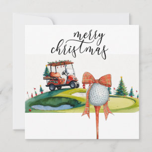 Golf Christmas with golf ball and tee with ribbon Holiday Card