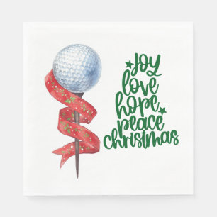 Golf Christmas with golf ball and tee with ribbon Napkin