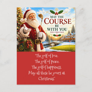 Golf Christmas with golf ball and tee with ribbon Postcard