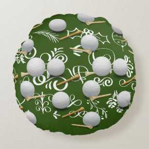 Golf Christmas with golf ball for golfer Round Cushion