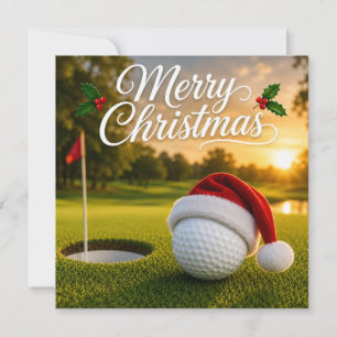 Golf Christmas with golf ball on green grass Card