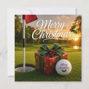 Golf Christmas with golf ball on green grass Card
