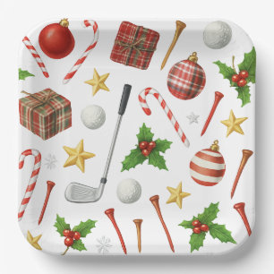 Golf Christmas with golf balls and golf equipment  Paper Plate