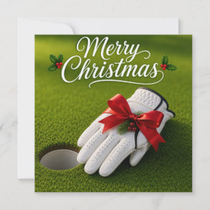 Golf Christmas with golf glove on green Card