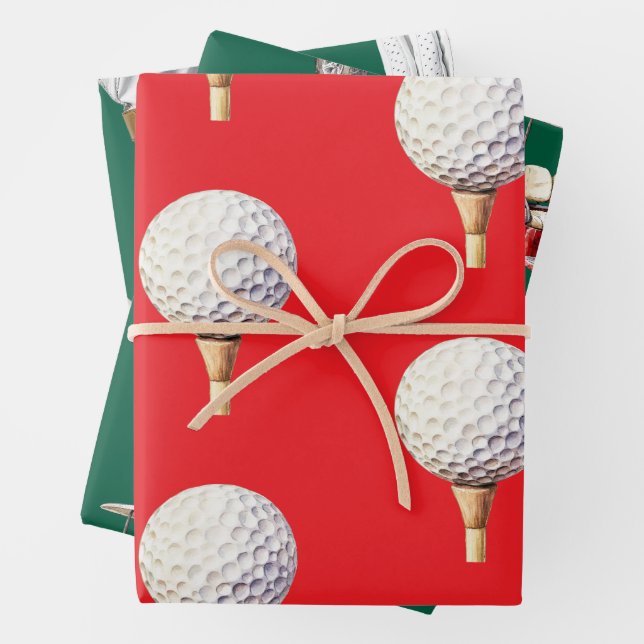 Golf Christmas with GOLF themed Wrapping Paper Sheet (In situ)