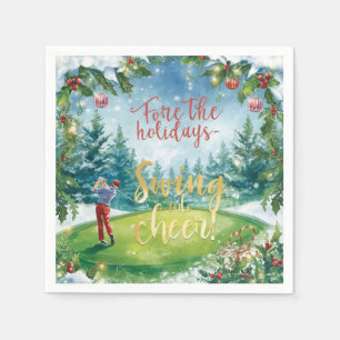 Golf Christmas with Golfer on Green under snow Napkin