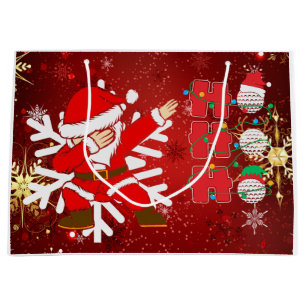 Golf Christmas with Red Background Gold Snowflake  Large Gift Bag