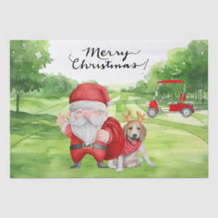Golf Christmas with Santa Claus and Dog Wrapping Tissue Paper