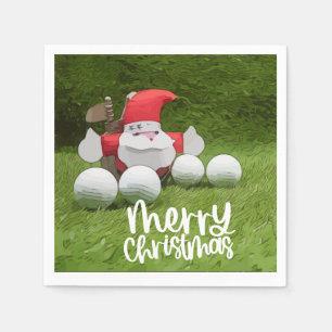 Golf Christmas with Santa Claus and golf ball  Napkin