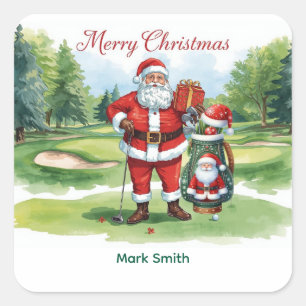 Golf Christmas with Santa Claus at golf course Square Sticker