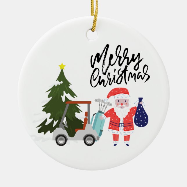 Golf Christmas with Santa Claus for  Golfer Ceramic Ornament (Front)