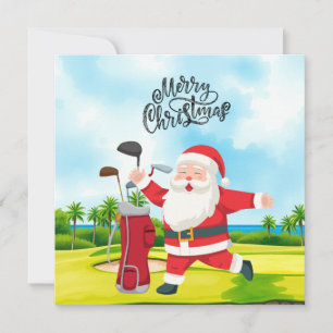 Golf Christmas with Santa Claus Golfer  Holiday Card