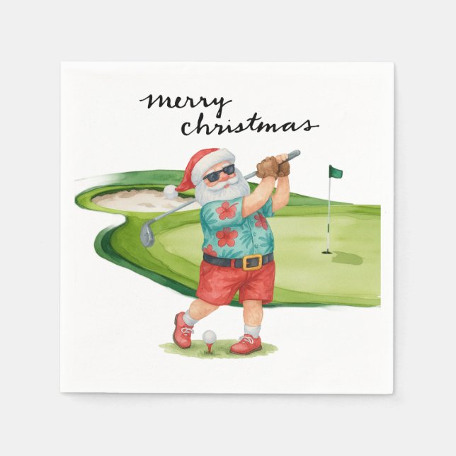 Golf Christmas with Santa Claus Golfer Napkin (Front)