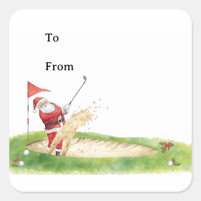 Golf Christmas with Santa Claus golfing  Square Sticker (Front)