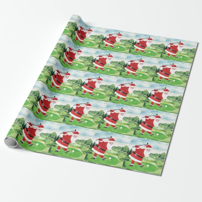 Golf Christmas with Santa Claus golfing Wrapping Paper (Unrolled)