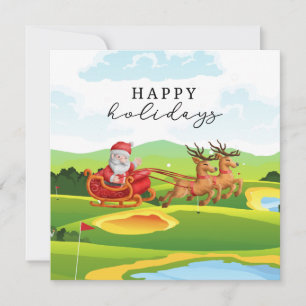 Golf Christmas with Santa Claus Happy Holidays     Holiday Card