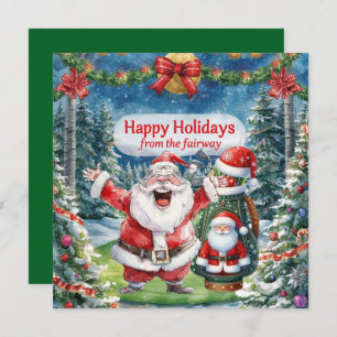 Golf  Christmas with Santa Claus  Holiday Card