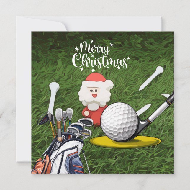 Golf  Christmas with Santa Claus  Holiday Card (Front)