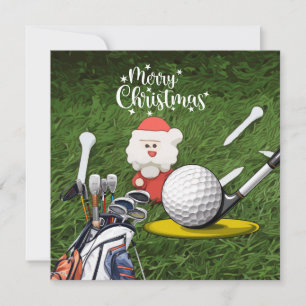 Golf  Christmas with Santa Claus  Holiday Card