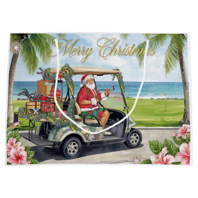 Golf Christmas with Santa Claus in Hawaii Large Gift Bag (Front)