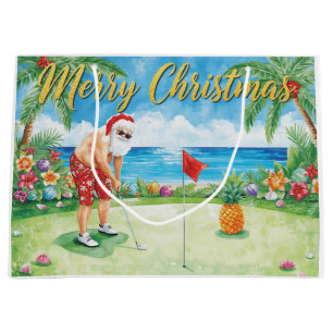 Golf Christmas with Santa Claus in Hawaii Large Gift Bag