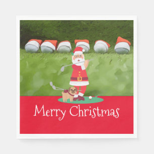 Golf Christmas with Santa Claus Napkin