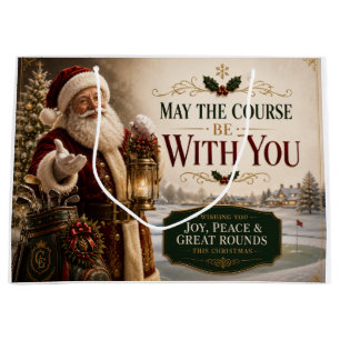 Golf Christmas with Santa Claus on Golf course Large Gift Bag