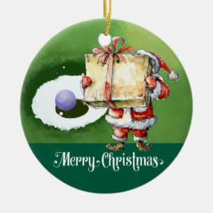Golf Christmas with Santa Claus on green grass Ceramic Ornament