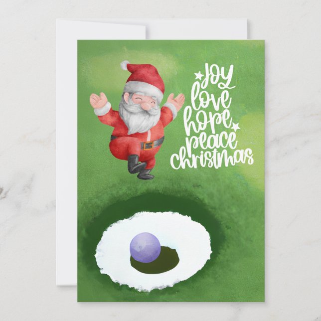 Golf Christmas with Santa Claus on green grass Holiday Card (Front)