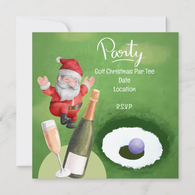 Golf Christmas with Santa Claus on green grass Invitation (Front)
