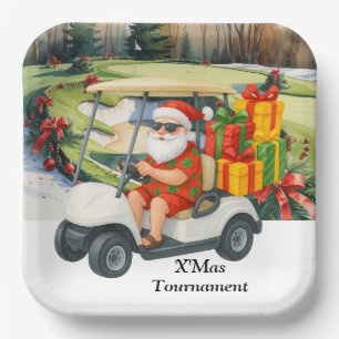 Golf Christmas with Santa Claus on Green Paper Plate