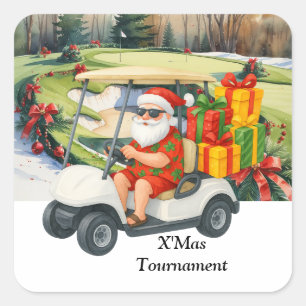 Golf Christmas with Santa Claus on Green Square Sticker