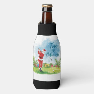 Golf Christmas with Santa Claus with funny text Bottle Cooler