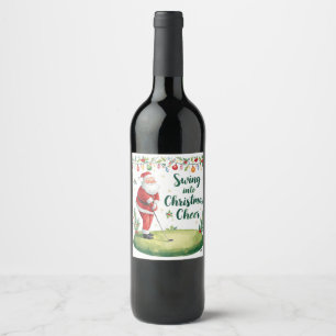 Golf Christmas with Santa Claus with funny text Wine Label