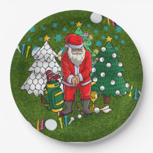 Golf Christmas with Santa Claus with golf ball   Paper Plate