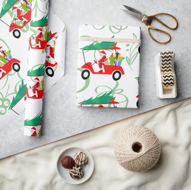 Golf Christmas with Santa Claus Wrapping Paper (Crafts)