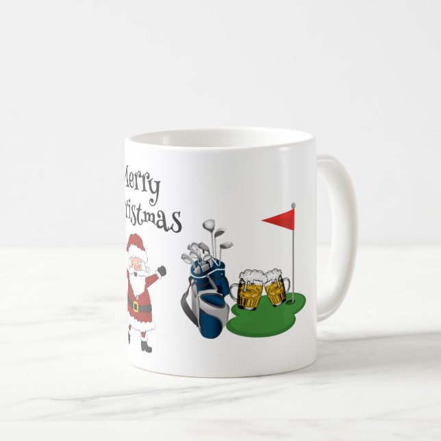 Golf Christmas with Santa  golf flag beer and bag Coffee Mug (Front Right)