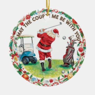 Golf Christmas with Santa Golfer on golf course  Ceramic Ornament