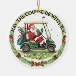 Golf Christmas with Santa Golfer on golf course Ceramic Ornament