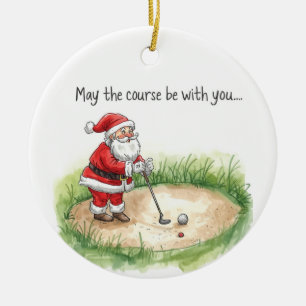 Golf Christmas with Santa Golfer on golf course Ceramic Ornament