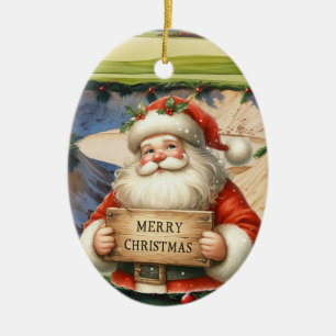 Golf Christmas with Santa Golfer on golf course Ceramic Ornament