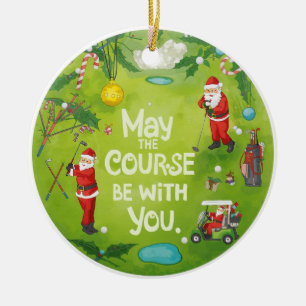 Golf Christmas with Santa Golfer on golf course Ceramic Ornament