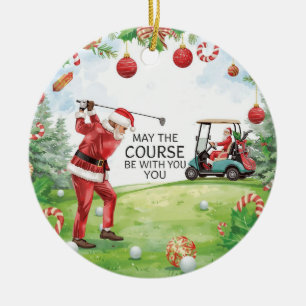 Golf Christmas with Santa Golfer on golf course Ceramic Ornament