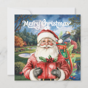 Golf Christmas with Santa Golfer on golf course Holiday Card