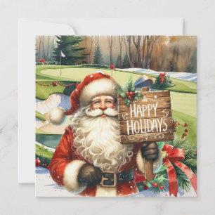 Golf Christmas with Santa Golfer on golf course  Holiday Card