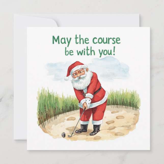 Golf Christmas with Santa Golfer on golf course  Holiday Card (Front)