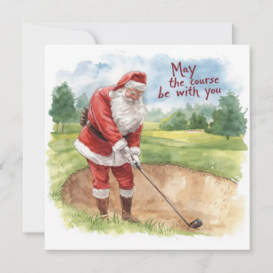 Golf Christmas with Santa Golfer on golf course  Holiday Card